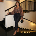 European and american cross-border women's fashion:  summer new arrival - leopard print v-neck lightweight loose long-sleeve shirt with a unique design