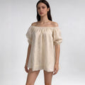 New arrival hot selling cross-border e-commerce european and american style women's fashion one-shoulder solid color puff sleeve short-sleeve dress wholesale