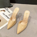 Plus size slippers 2025new arrivalk-style high-heeled sandals, thin-heeled one-line transparent strap toe-cap half-slippers outwear slippers