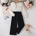 spring new arrival: cross-border girls' and big girls' outfit set - stylish v-neck polka dot lace trim long sleeve casual pants