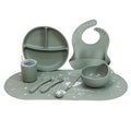 hot-selling children's food supplement silicone dinner plate, bowl, fork, spoon, bib, eight-piece tableware set, anti-fall dinner plate, suction cup