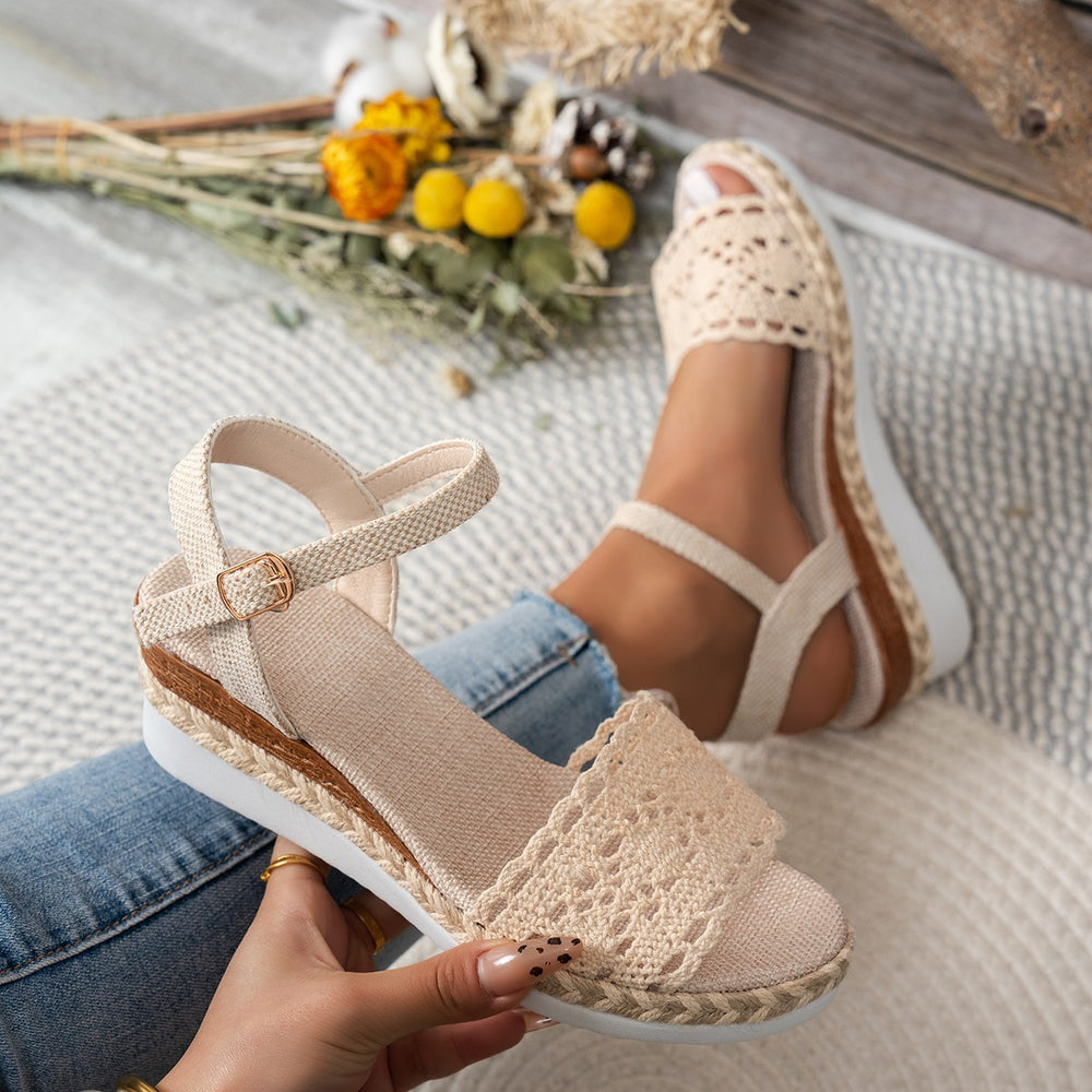 summer new women's wedge heel platform sandals - plus size peep toe wide strap wedge sandals for cross-border e-commerce