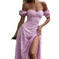 cross-border e-commerce women's fashion: european and american summer new arrivals - off-the-shoulder floral print sexy slit bodycon dress