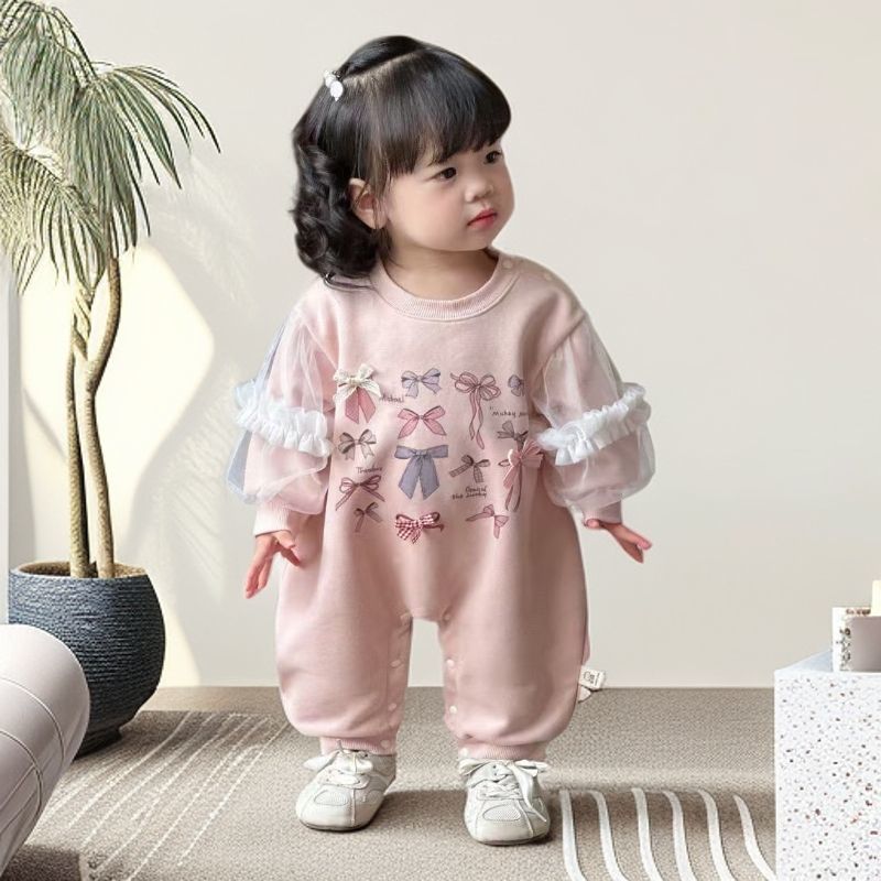 Spring & fall baby super cute baby onesie autum clothes princess style long sleeves khaki outing clothes super cute sweet