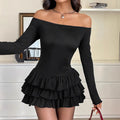 European and american cross-border fashion slim-fit long sleeve  waist-cinching pleated skirt dress - elegant and chic