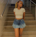 European and american style women's denim midi skirt -  cross-border fashion - summer streetwear casual washed gradient pleated skirt