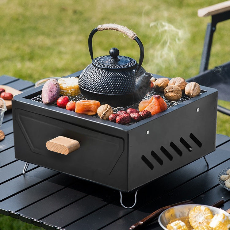 For homecamping style courtyard barbecue grill outdoor portable charcoal barbecue grill square fire pit for cooking tea camping fire pit