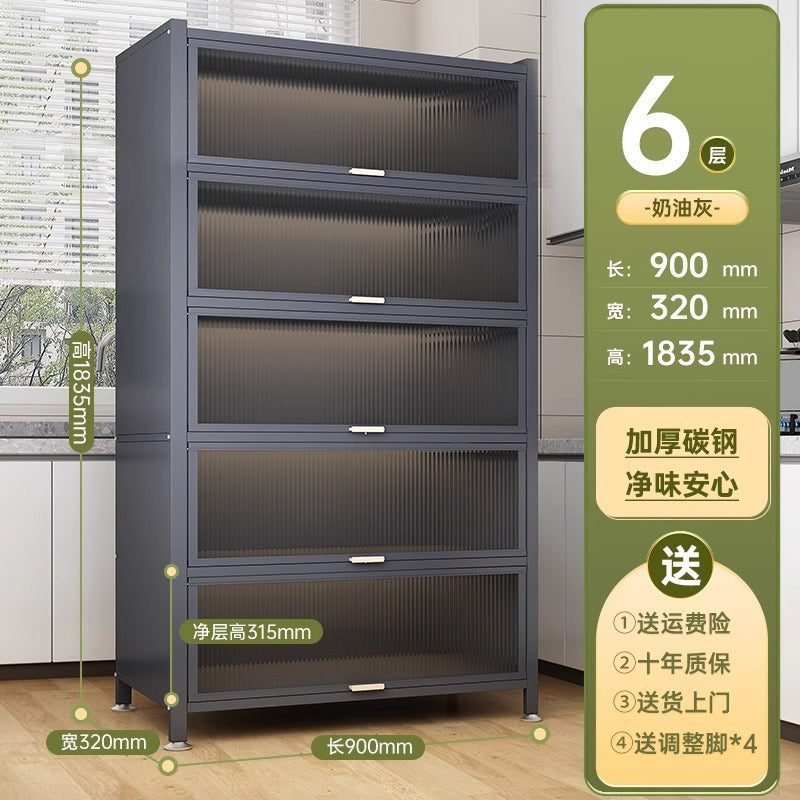 Kitchen storage rack floor-standing multi-layer storage cabinet sideboard microwave oven for home with door multifunctional cabinet storage rack