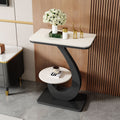 Accessible luxury modern slate side table small coffee table living room balcony double-layer round table sofa corner table side cabinet entrance storage rack