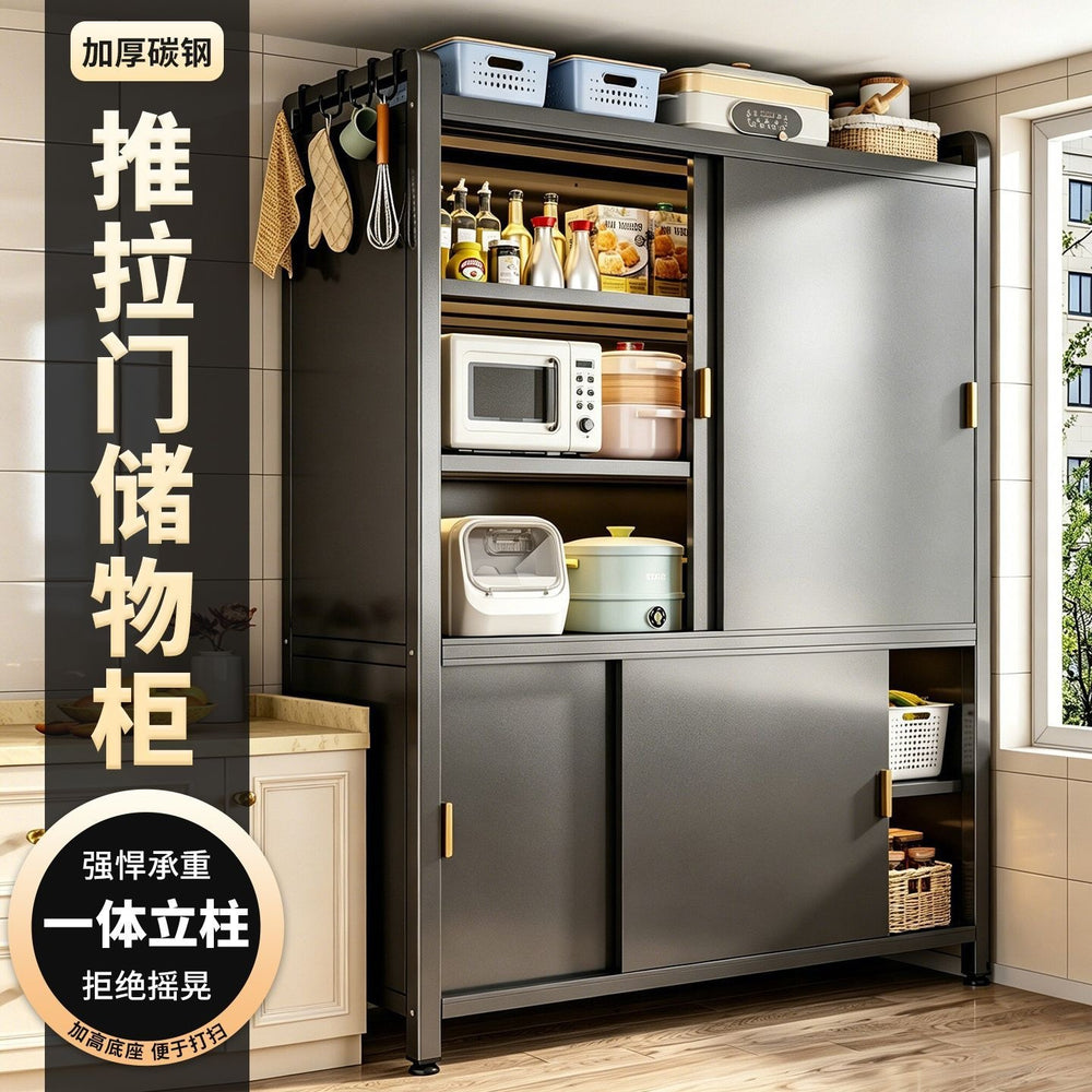 Kitchen storage rack for home pot and bowl storage cabinet multi-layer floor-standing storage sideboard dust-proof sliding door cabinet cupboard