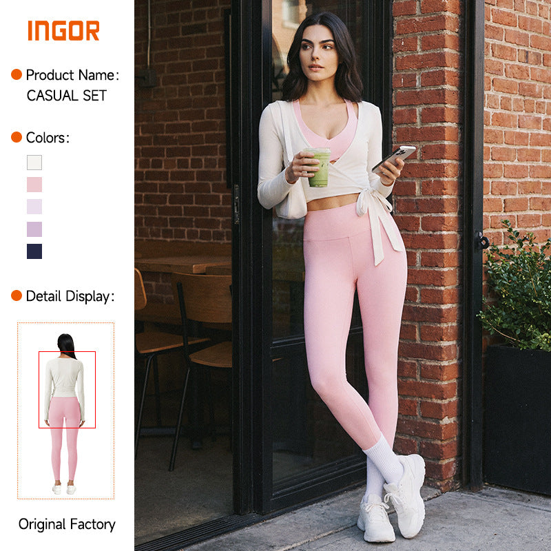 Spring/summer ballet-inspired activewear set: women's sexy, breathable, criss-cross back, slim-fit yoga top and bottoms