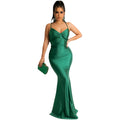 X5617 cross-border   solid color sexy camisole bandeau backless tie-up bodycon maxi dress
