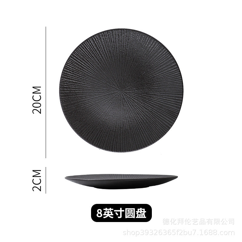 Japanese ceramic striped plate - creative steak plate, pasta plate, retro sushi plate - restaurant commercial serving plate - wholesale