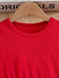 Girls' two-piece christmas outfit: red crewneck top with flared sleeves and printed skirted pants set (suitable for export)