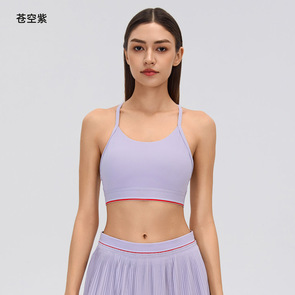 Color block sports bra women's spaghetti strap pilates fitness underwear mesh patchwork breathable yoga tank top d26107