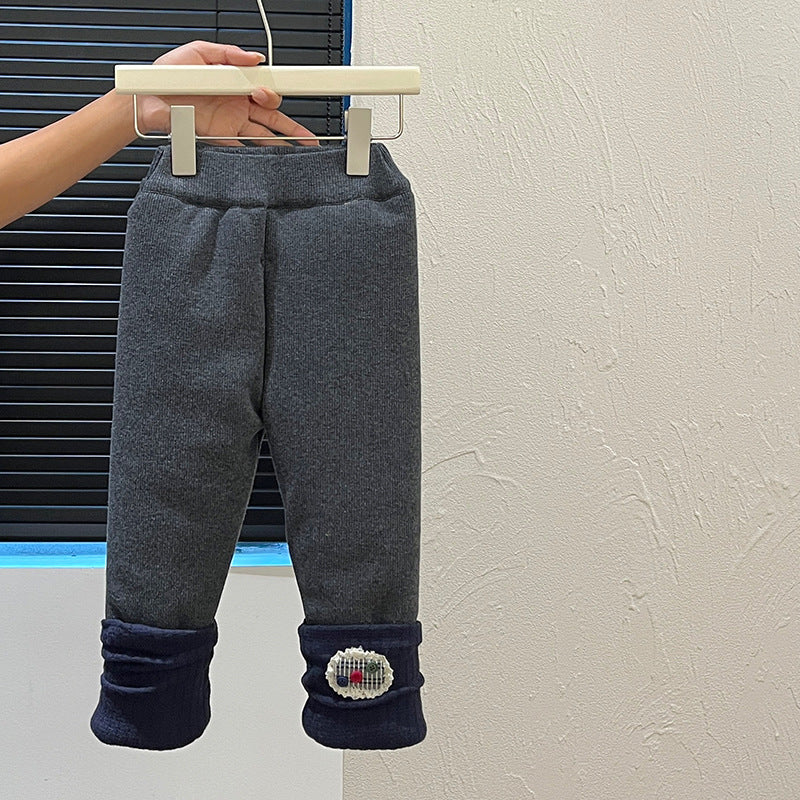 Girls' autumn/winter three-layer quilted thickened leggings, korean style warm pants for babies, trendy children's outerwear