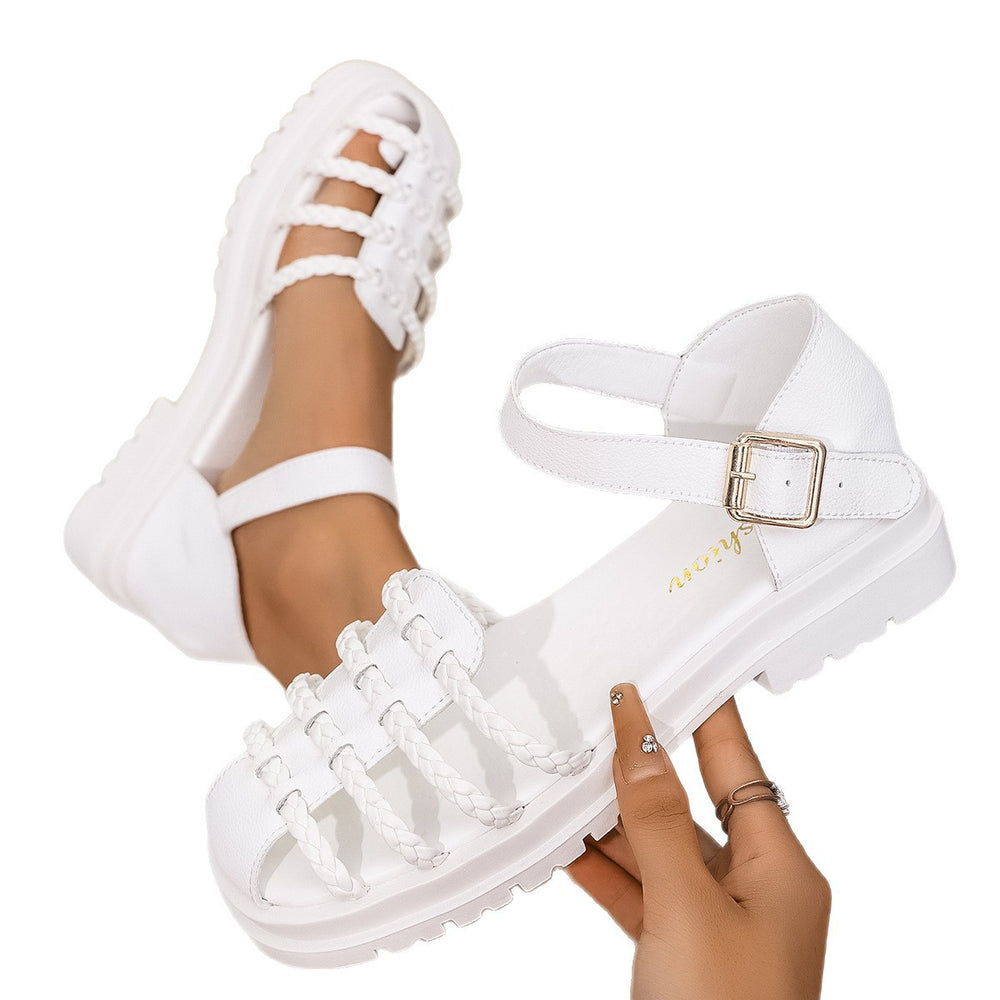 retro woven open-toe sandals women's shoes  new summer beach vacation soft sole brown roman sandals