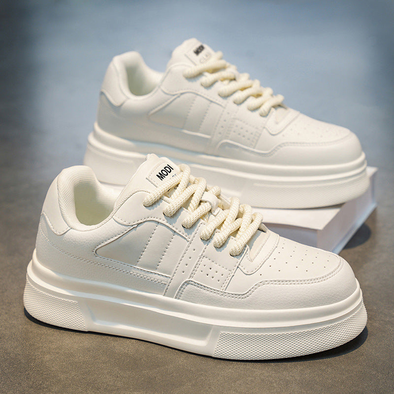 2026 men's spring premium low-top casual sneakers: versatile, thick-soled, height-increasing leather white shoes for men