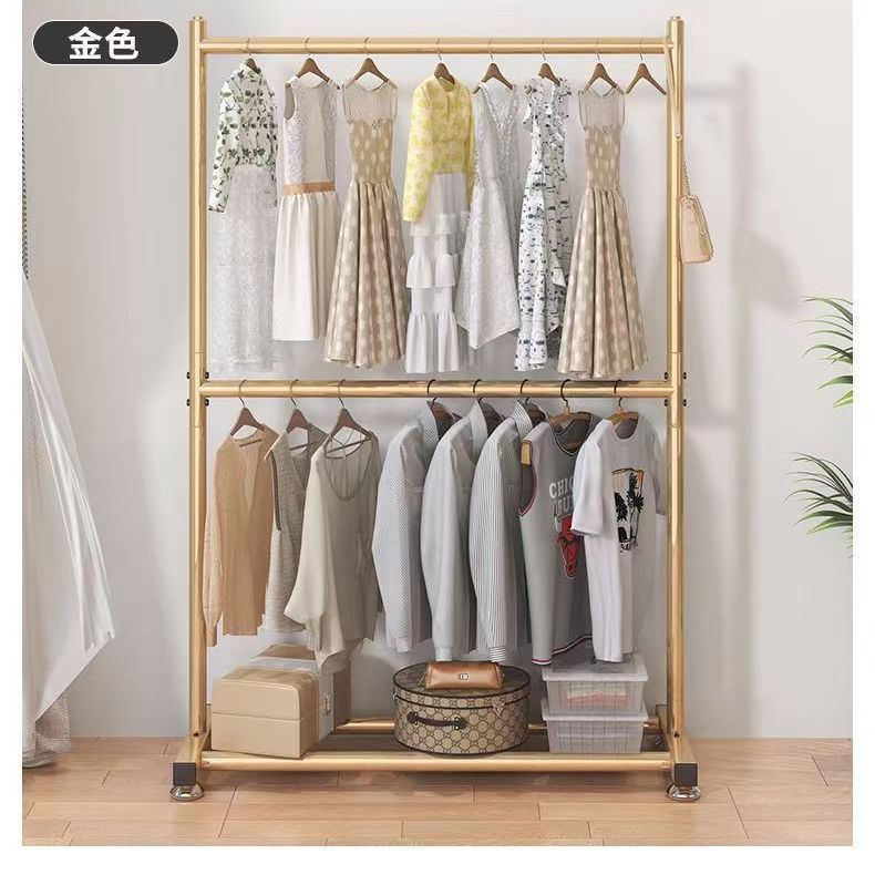 Double-layer clothes drying rack, floor-standing bedroom for home clothes hanger, vertical clothes drying rack, storage simple coat rack