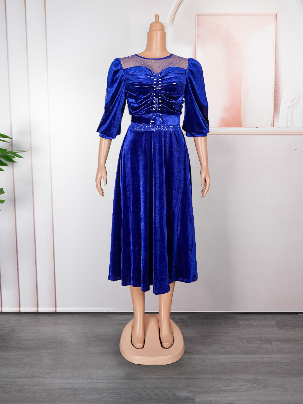 Aliexpress african plus size  autumn/winter new european and american cross-border elegant evening gown rhinestone velvet dress