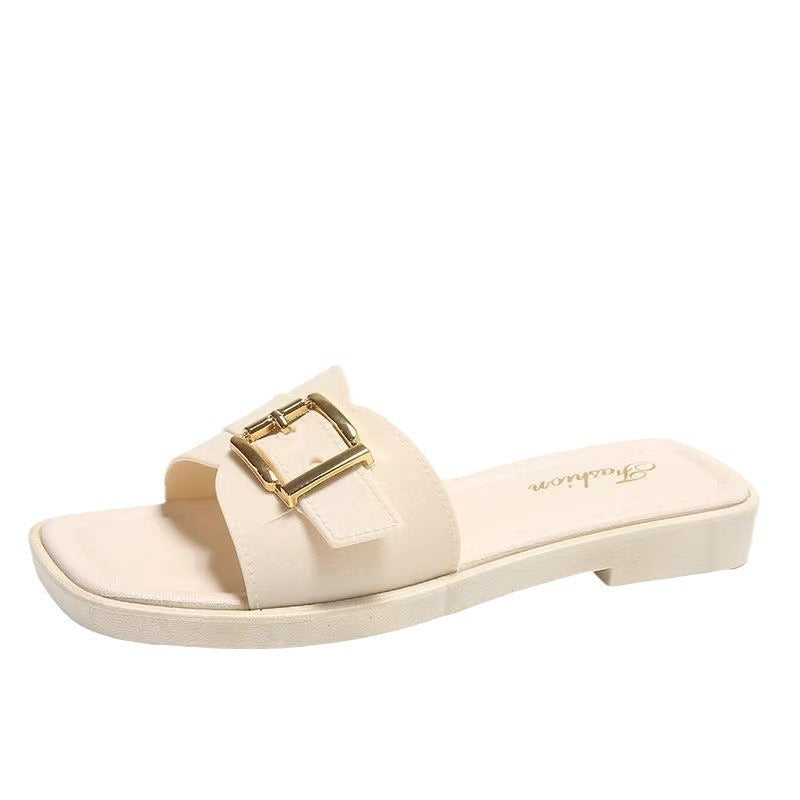 Fairy-style women's sandals and slippers, new trendy and versatile korean-style square heel flat beach sandals for women, perfect for summer 2025