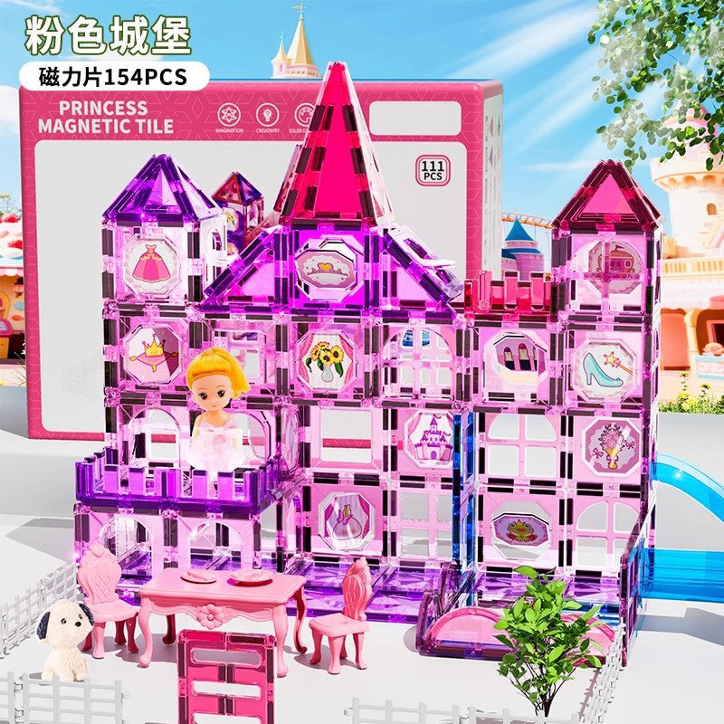 Kids puzzle variety of assemble building blocks castle paradise boys and girls colorful window magnetic sheet magnetic magnet intellectual toy