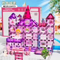 【4d star diamond magnetic surface】color window magnetic tiles 154pcs 【18 tile shapes + doll + fence + slide + furniture】free princess stickers