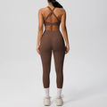 European and american cross-border yoga double-sided brushed tank top & shockproof pocket pants pilates running fitness yoga outfit two-piece set