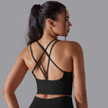 fashion seamless pure color cross back sports bra vest yoga suit running fitness three-piece set