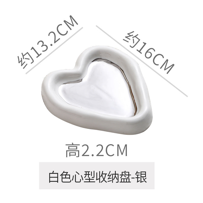 Instagram-worthy photo prop tray, heart-shaped personalized jewelry storage dish, electroplated glossy high-end jewelry display plate