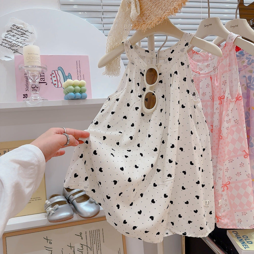new girls' summer floral sleeveless princess dress - sweet & cute style, round neck cotton gauze dress