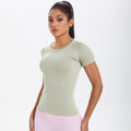 Spring/summer new one-piece knit short-sleeve crew neck sports t-shirt - running, fitness, slim-fit, breathable yoga top for women