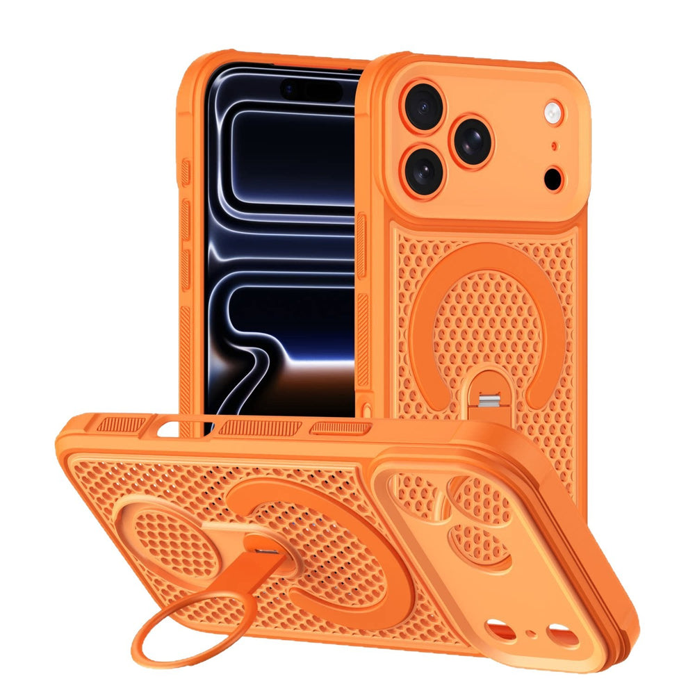 Precision perforated iridescent honeycomb cooling 360 magnetic stand compatible iphone 17 pro case, apple 16 business case