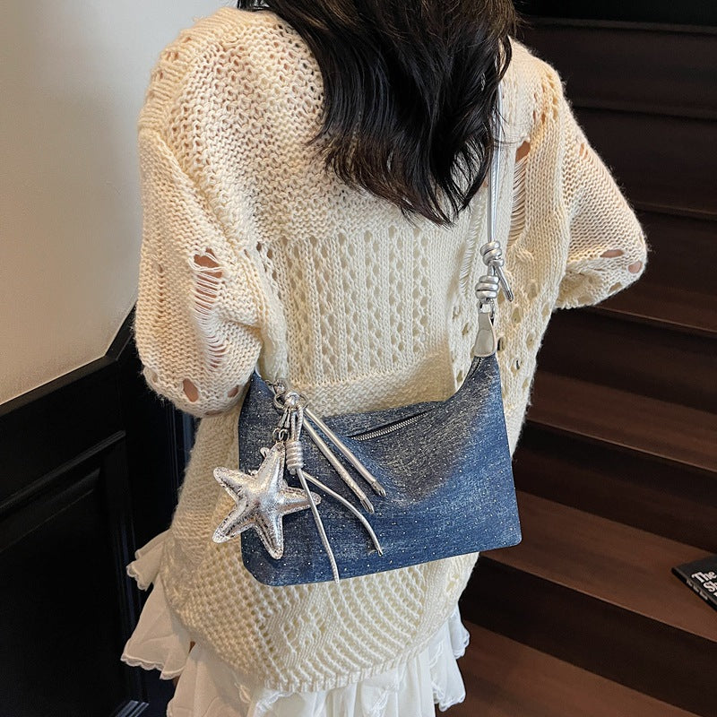 Foreign trade denim bag women's large capacity 2025 new summer versatile leisure niche single shoulder messenger bag dumpling bag
