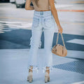 Amazon  fringed jeans for women fashionnew arrivalelegantwork clothingfashion washed hole straight-leg pants