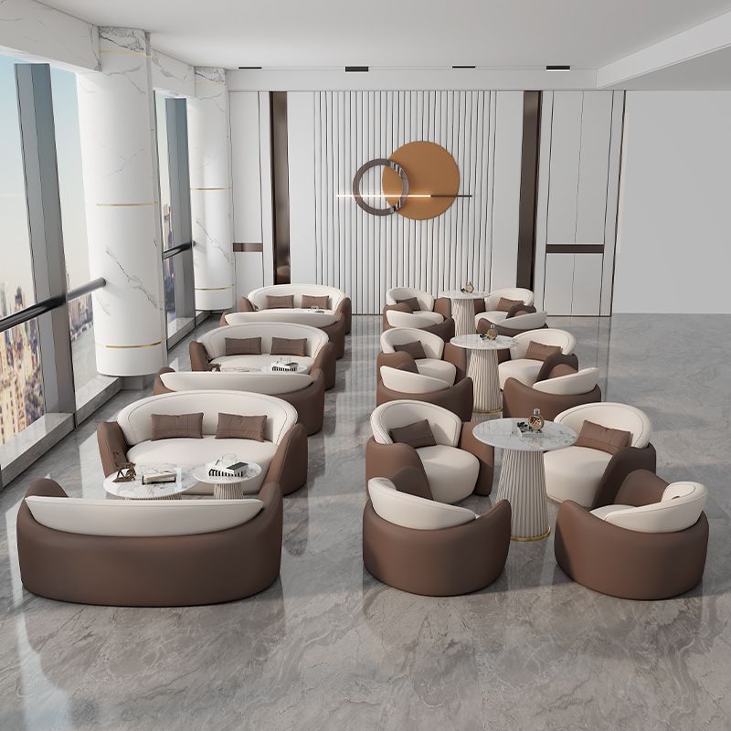 New arrival business negotiation sofa leather art lobby creative casual reception table and chairs orange and white surrounded combination furniture