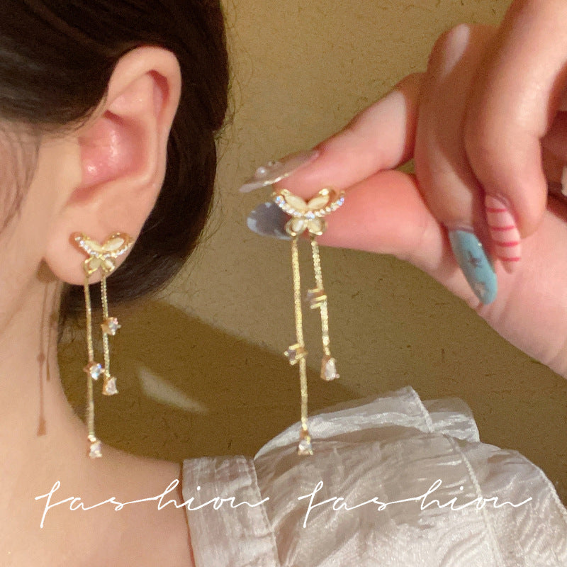 Popular micro-embedded butterfly earrings for women niche stylesense of designclassylong tassel earrings for women new arrival earrings
