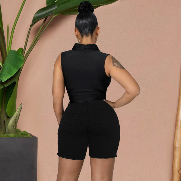 European and American women's jeans  WISH  high waist slim fit ripped denim shorts women