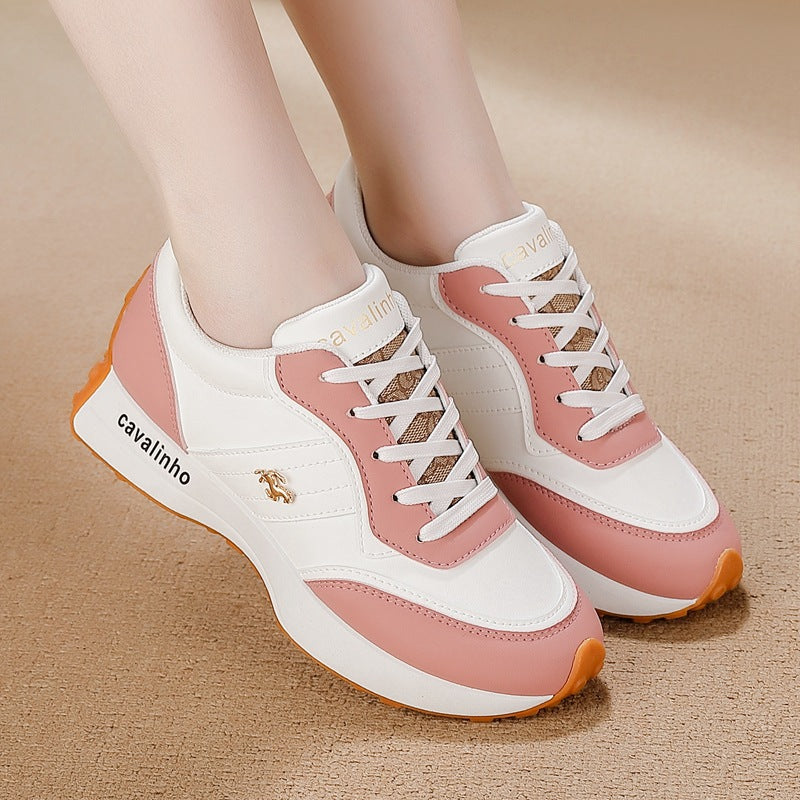 plus size women's shoes new arrival leather breathable sports shoes women's k-style thick solecasual soft bottom running dad shoes
