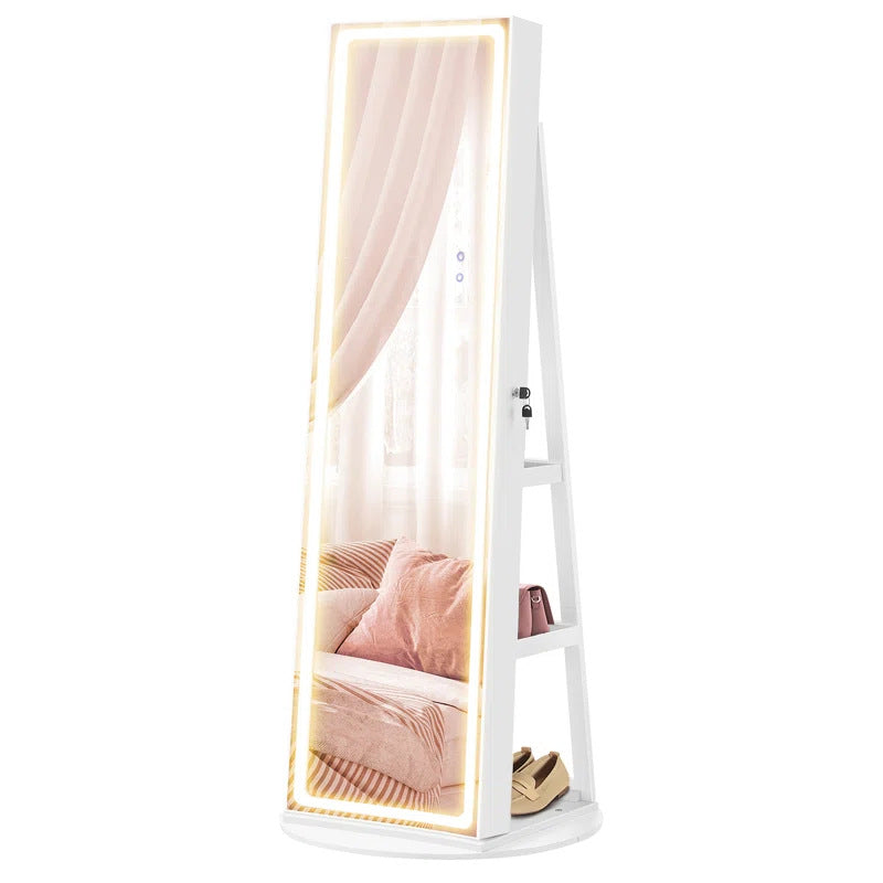 Solid wood full-body mirror custom household movable rotating coat rack integrated floor-to-ceiling full-length mirror cabinet cosmetic storage