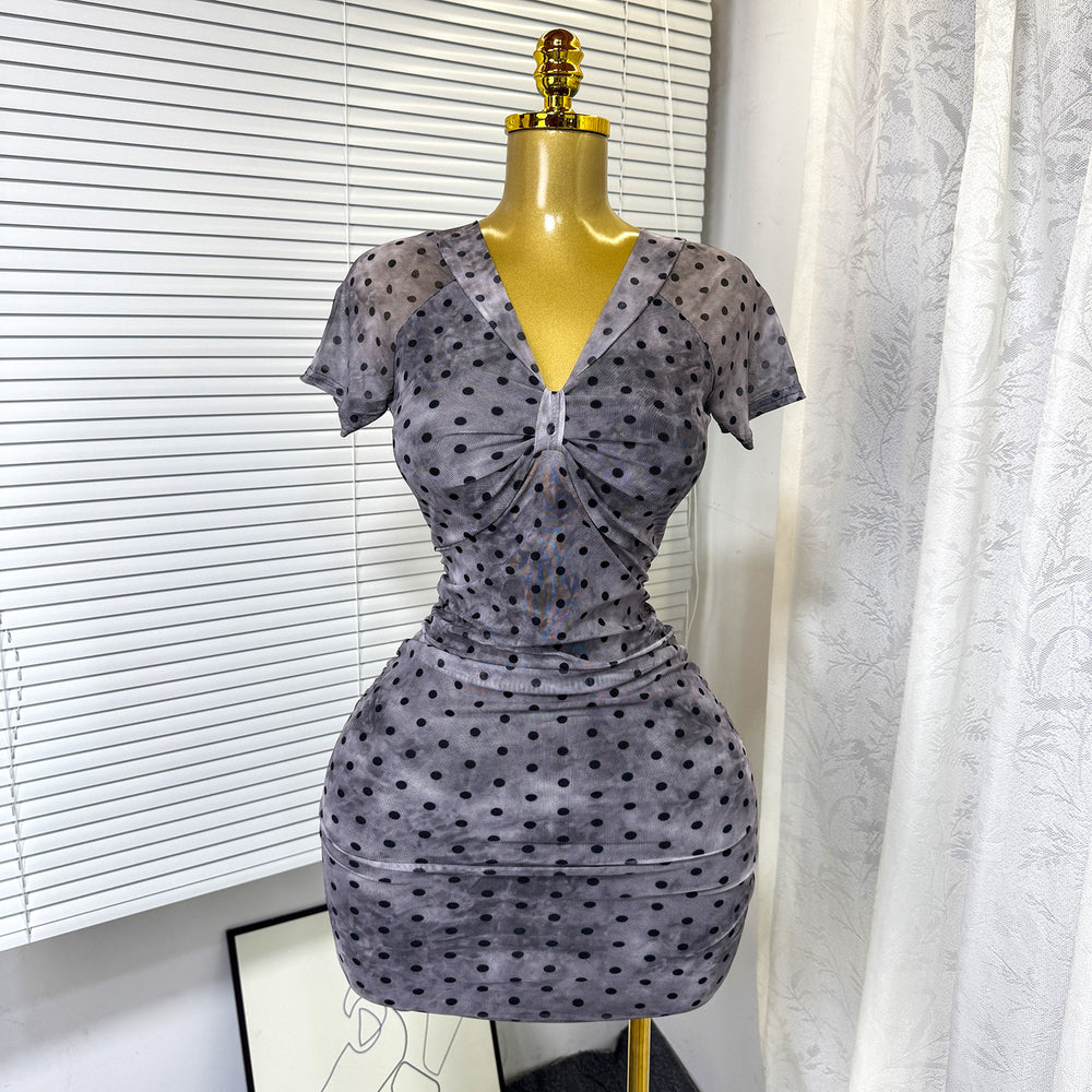 summer new arrival: stretch mesh mini dress - v-neck, sexy, bodycon, and figure-hugging