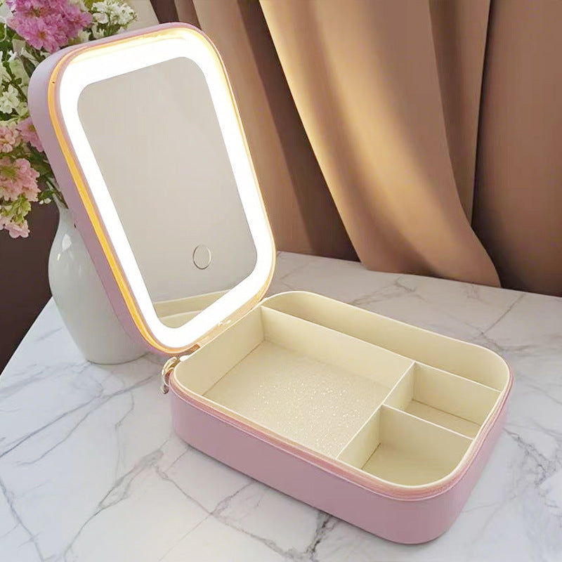 Stiff Cosmetics Storage Box Three-level Light LED Light Cosmetic Bag Jewelry Box Cosmetic Mirror Dormitory Storage Box