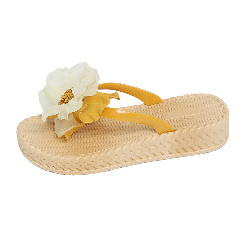 Sweet style chunky platform 4cm sunflower slides - women's summer beach sandals, anti-slip fashion slippers, soft sole shoes for students