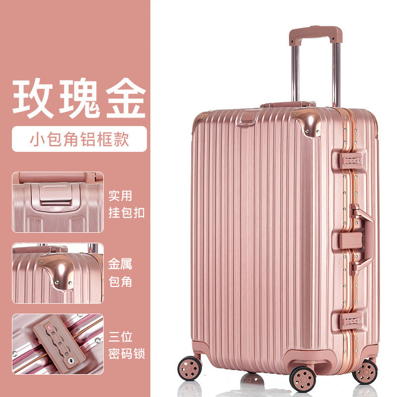 Cup holder aluminum frame suitcase women's scratch-resistant wear-resistant trolley case men's universal wheel password case fashion travel box trend
