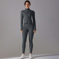 Amazon's new stand-up collar zipper long sleeves yoga clothes high waist hip lifting tight pants naked running fitness suit
