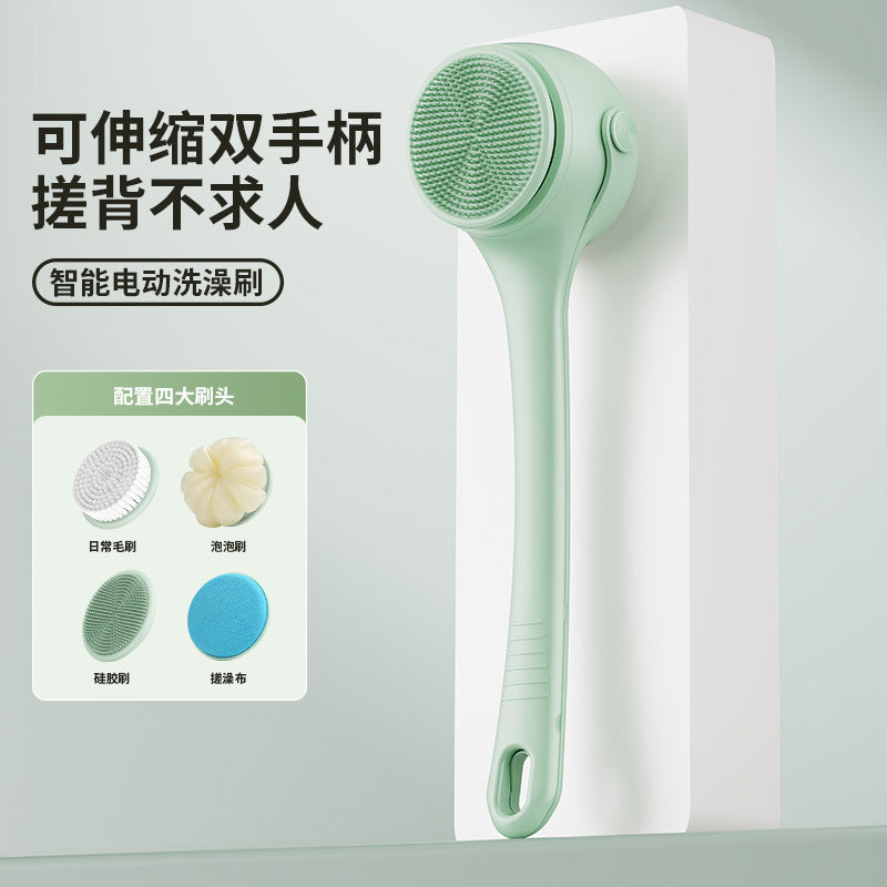 Long-handle digital display electric bath brush - fully automatic exfoliating bath tool - multifunctional waterproof back scrubber