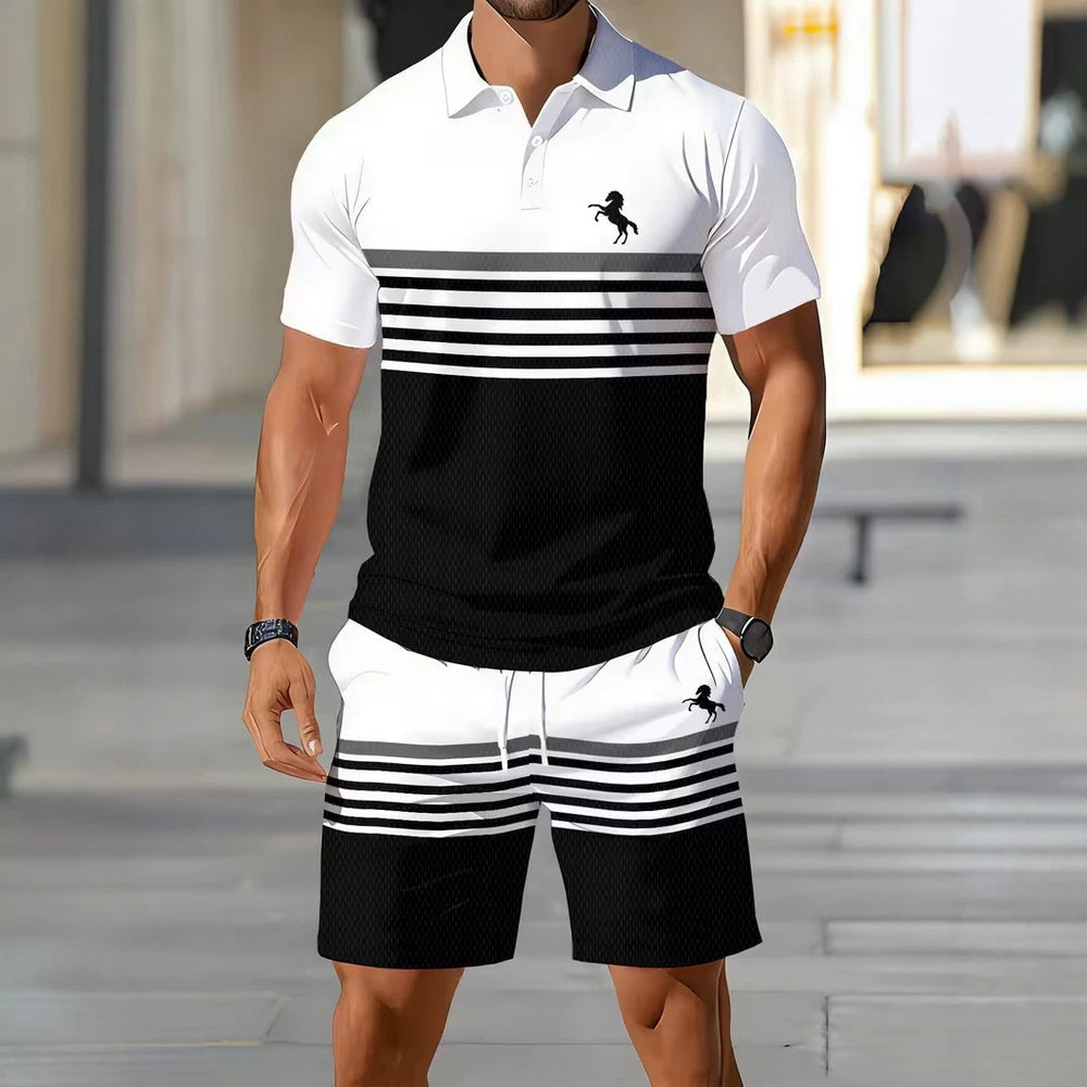 hot-selling men's polo shirt set, new summer two-piece casual short-sleeve and shorts set, dropshipping available