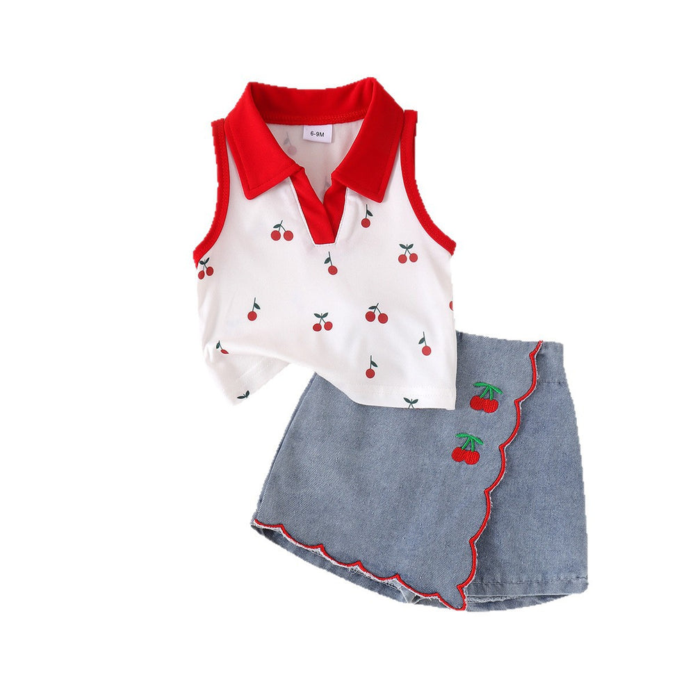 Kids clothing cross-border i  fashion children's clothing new arrival kids red collar white vest shorts