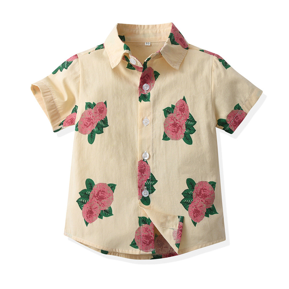 children's clothing, new boys' short-sleeved shirts, vacation beach style floral shirts, boys' short-sleeved shirts, children's shirts for boys, summer
