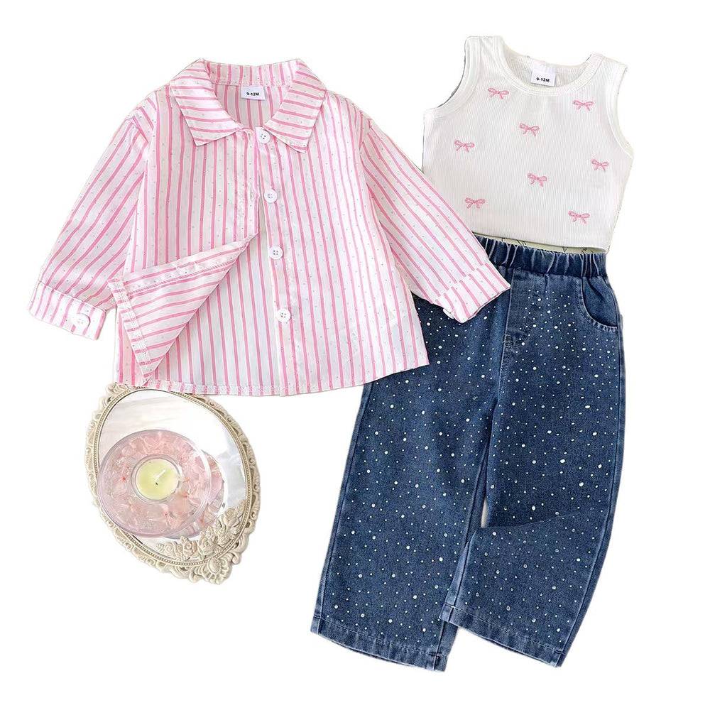 Kids clothing cross-border exclusive iexportfashion children's clothing new arrival children's stripesshirt vest pants